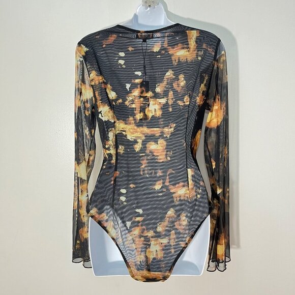 Fashion Nova Long Sleeve Mesh Bodysuit Black & Brown Size‎ L - Picture 4 of 6